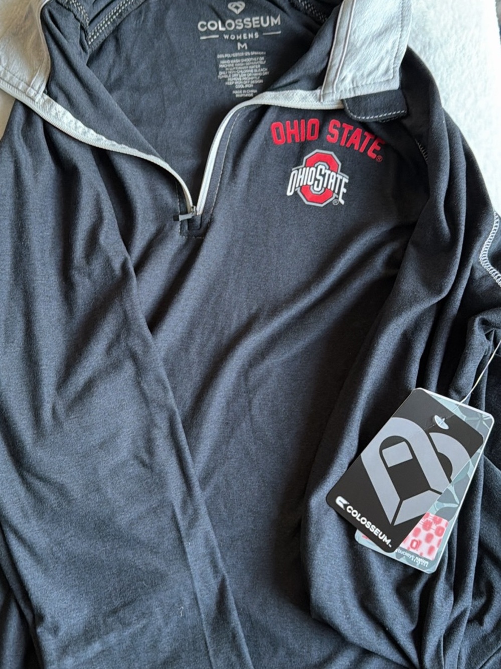 Colosseum Women's Ohio State Black Long Sleeve Quarter-Zip Tee with Red Logo